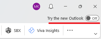Uncheck Try the neww Outlook