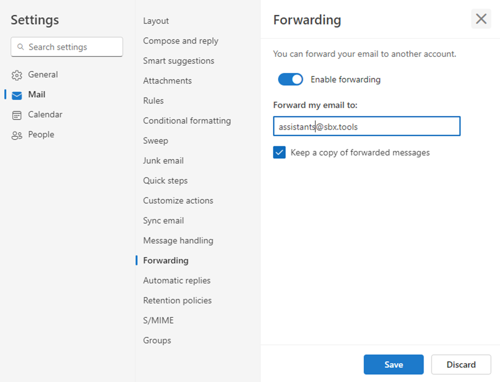 Configuring forwarding for personal assistants