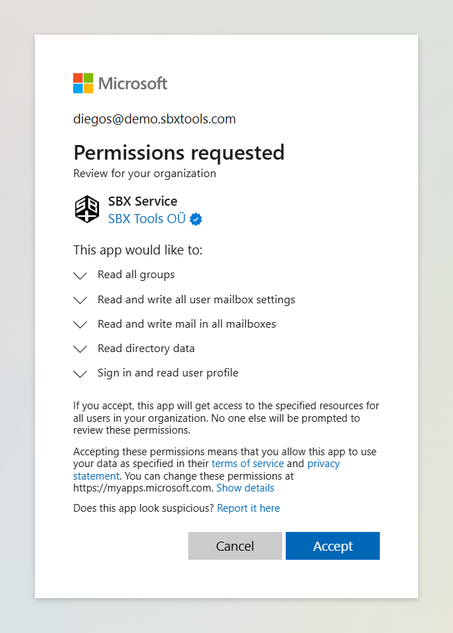 Microsoft Permissions Request Page